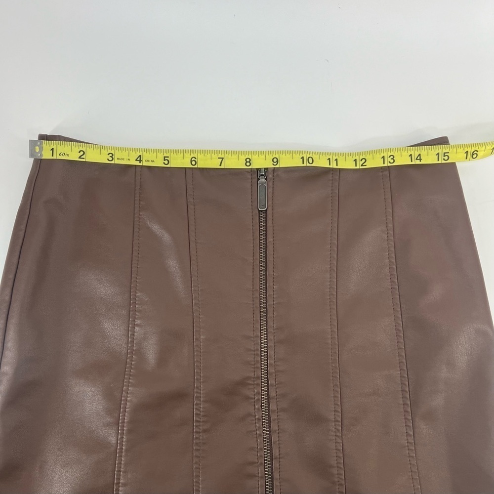 Free People Layla Vegan Faux Leather Mini Skirt Brown Brownstone Zipper 8 Eight - Picture 5 of 10